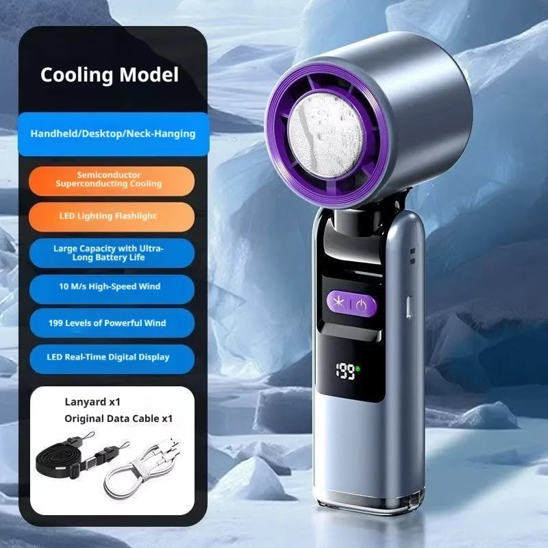 Mini Handheld Turbo Fan Foldable Design 1-199-Speed Wind Rechargeable Digital Display Protable Pocket Fans for Outdoor