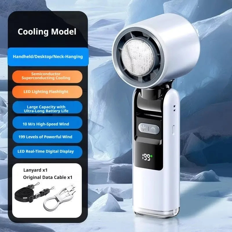 Mini Handheld Turbo Fan Foldable Design 1-199-Speed Wind Rechargeable Digital Display Protable Pocket Fans for Outdoor