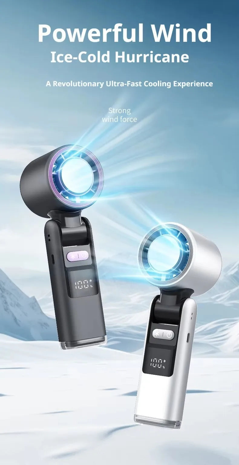 Mini Handheld Turbo Fan Foldable Design 1-199-Speed Wind Rechargeable Digital Display Protable Pocket Fans for Outdoor