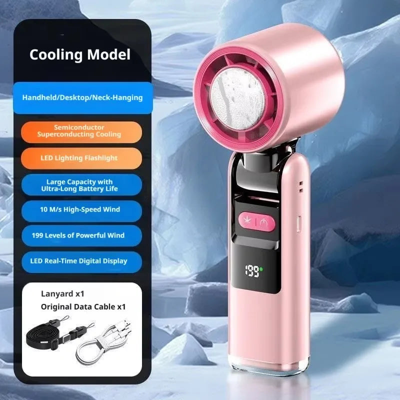 Mini Handheld Turbo Fan Foldable Design 1-199-Speed Wind Rechargeable Digital Display Protable Pocket Fans for Outdoor