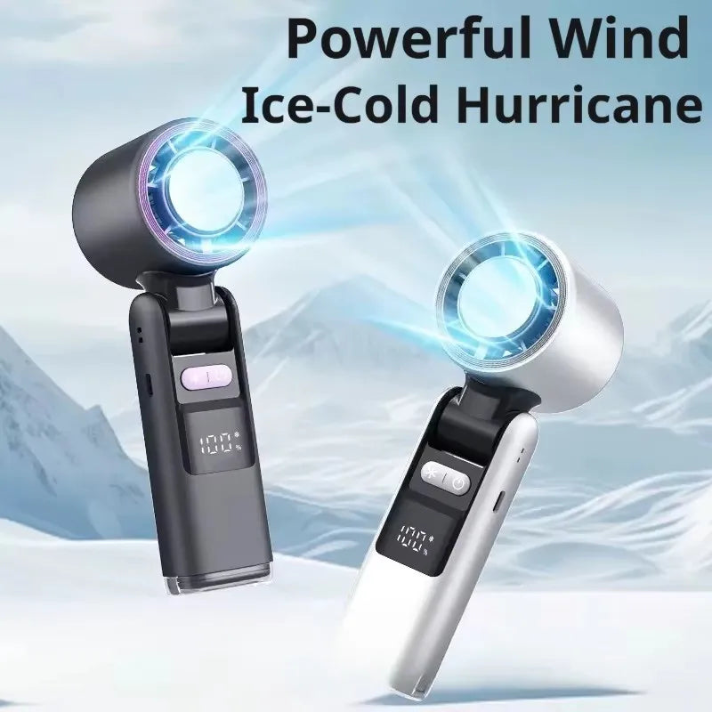 Mini Handheld Turbo Fan Foldable Design 1-199-Speed Wind Rechargeable Digital Display Protable Pocket Fans for Outdoor