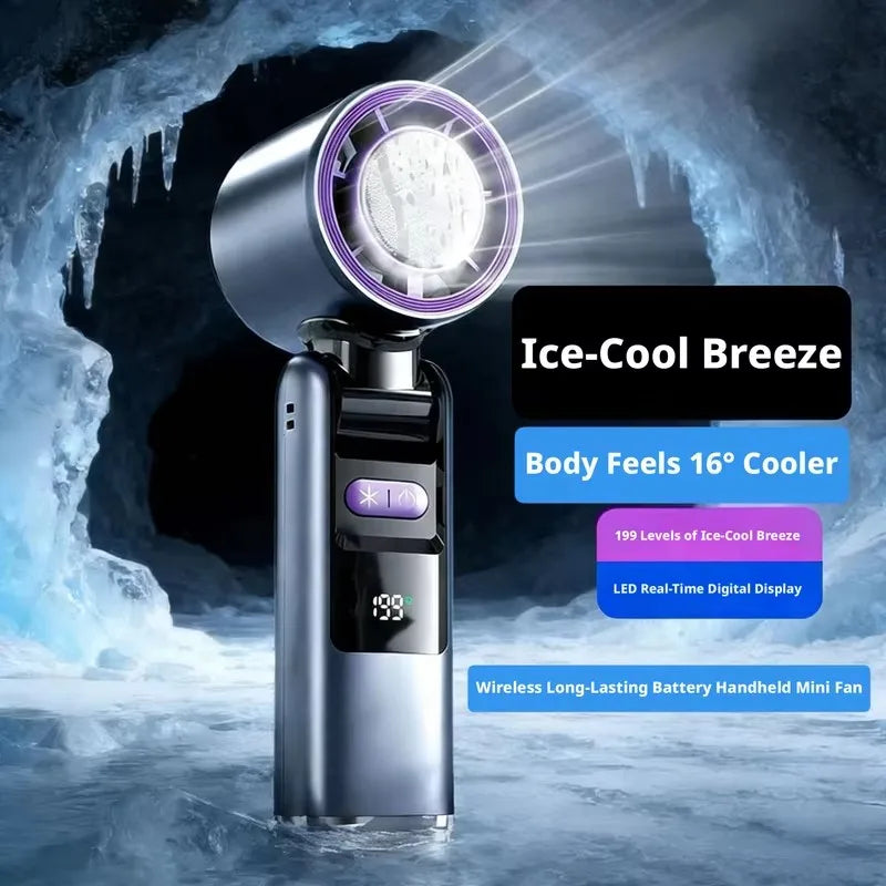 Mini Handheld Turbo Fan Foldable Design 1-199-Speed Wind Rechargeable Digital Display Protable Pocket Fans for Outdoor